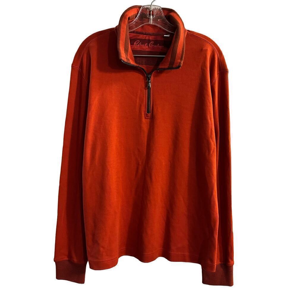 Robert Graham 1/4 Zip Long Sleeve Orange Men’s Casual Pullover Size Large
